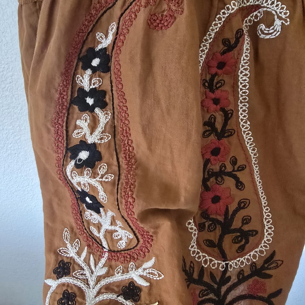LUCCA Brown Cotton Tiered Midi Skirt Embroidered Paisley Crochet‎ Lace Small - Picture 5 of 11